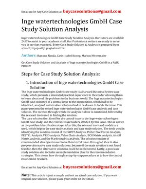 inge Watertechnologies GmbH Case Study Solution Analysis
