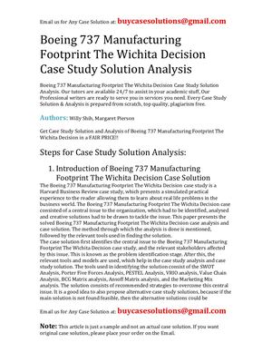 Boeing 737 Manufacturing Footprint The Wichita Decision Case Study Solution Analysis