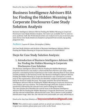Business Intelligence Advisors BIA Inc Finding The Hidden Meaning In Corporate Disclosures Case Study Solution Analysis