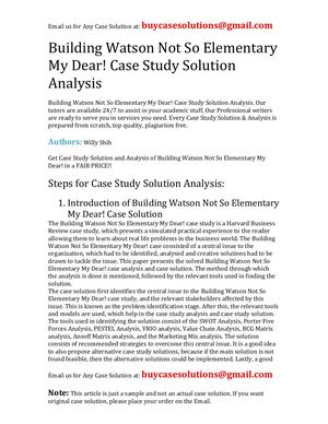 Building Watson Not So Elementary My Dear! Case Study Solution Analysis