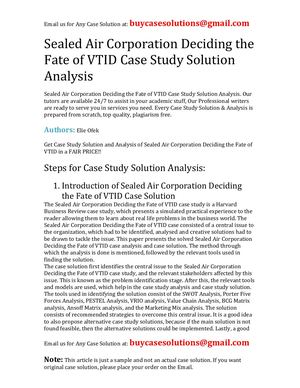 Sealed Air Corporation Deciding The Fate Of VTID Case Study Solution Analysis