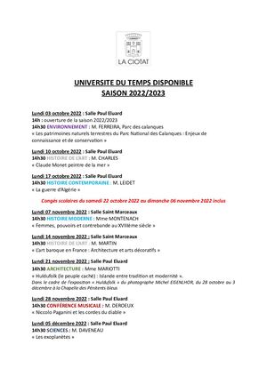 Programme UTD 2022-2023 - La Ciotat