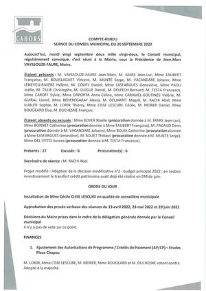 Consulter la séance du Conseil municipal de la Ville de Cahors du 29 09 2022