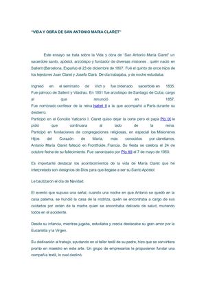 Ensayo Sobre La Vida Y Obra De San Antonio María Claret (1)