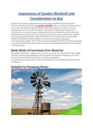 Importance Of Garden Windmill And Consideration To Buy
