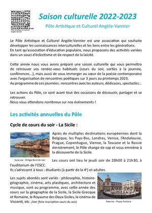 Livret Saison 2022 2023 Pôle A Vannier