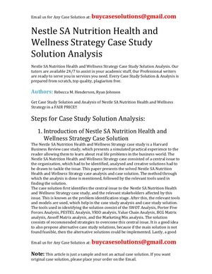 Nestle SA Nutrition Health And Wellness Strategy Case Study Solution Analysis