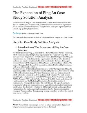 The Expansion Of Ping An Case Study Solution Analysis