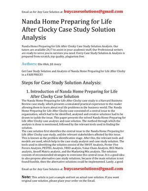 Nanda Home Preparing For Life After Clocky Case Study Solution Analysis