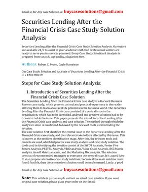 Securities Lending After The Financial Crisis Case Study Solution Analysis