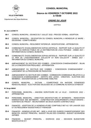 ORDRE DU JOUR CONSEIL MUNICIPAL