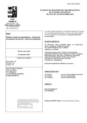 Délibération N°63:2022 Concession De Service Mobilier Urbain
