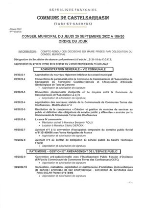 Dossier Deliberations Executoires du 29 septembre 2022