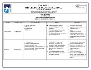 Plan De Trabajo Iv Periodo Informática