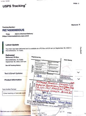 SFFCU Nod Registered Mail Received