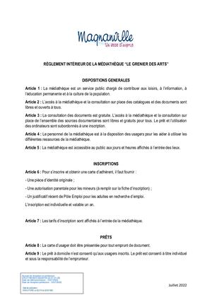 Reglement Intérieur Médiathèque