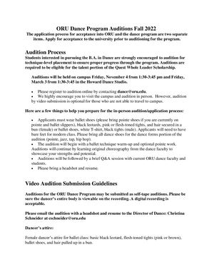Oru Dance Program Auditions Fall 2022