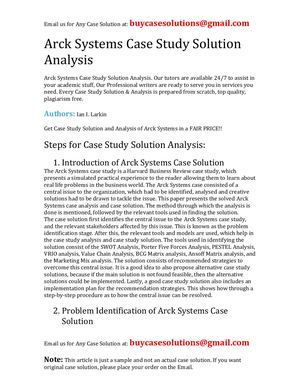 Arck Systems Case Study Solution Analysis