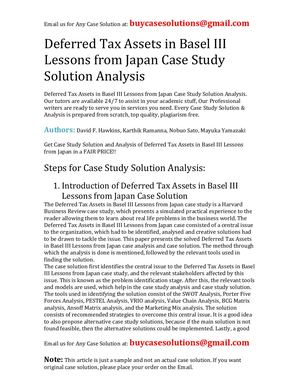 Deferred Tax Assets In Basel III Lessons From Japan Case Study Solution Analysis