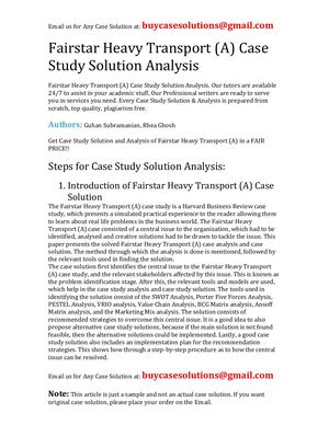Fairstar Heavy Transport (A) Case Study Solution Analysis