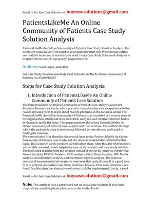 PatientsLikeMe An Online Community Of Patients Case Study Solution Analysis