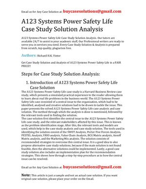 A123 Systems Power Safety Life Case Study Solution Analysis