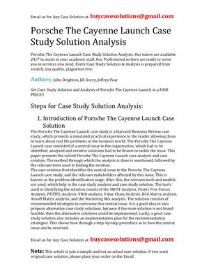 Porsche The Cayenne Launch Case Study Solution Analysis