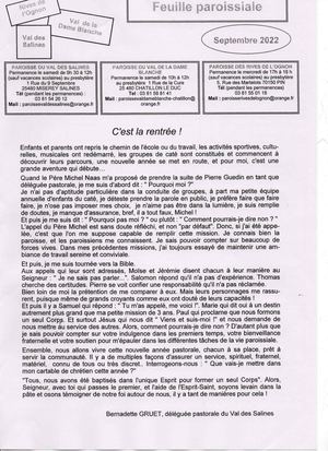 Feuille paroissiale septembre 2022