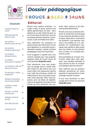 Dossier pédagogique "Rouge Bleu Jaune" spectacle jeune public