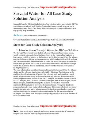 Sarvajal Water For All Case Study Solution Analysis