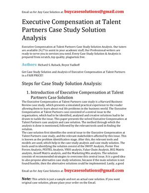 Executive Compensation At Talent Partners Case Study Solution Analysis