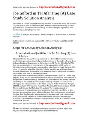 Joe Gifford In Tal Afar Iraq (A) Case Study Solution Analysis
