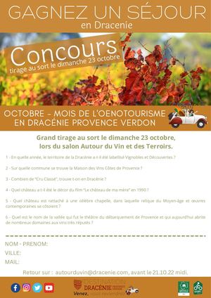 Concours Séjour Dracenie - Mois de l'Oenotourisme