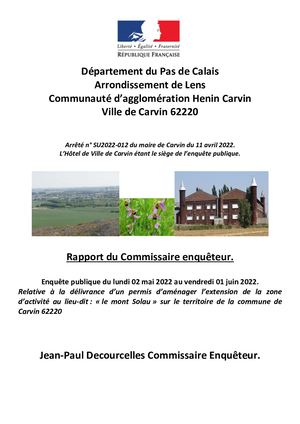 ZA Le Mont-Solau - Rapport du Commissaire Enquêteur