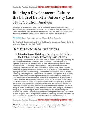 Building A Developmental Culture The Birth Of Deloitte University Case Study Solution Analysis