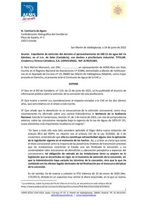 Alegaciones extinción concesión piscifactoría Gándara. Junio 2022