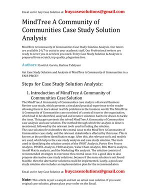 MindTree A Community Of Communities Case Study Solution Analysis