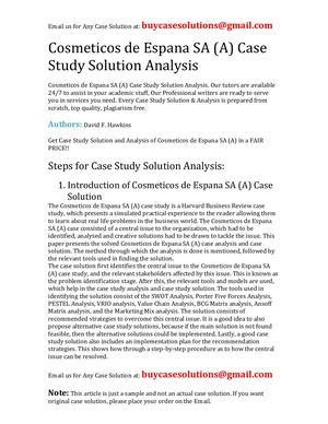 Cosmeticos De Espana SA (A) Case Study Solution Analysis