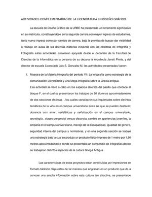 Actividades Complementarias De La Licenciatura En Diseño Gráfico