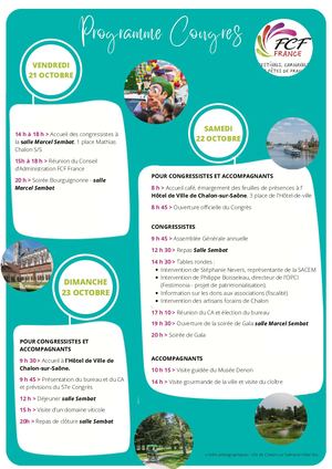Programme du 56e Congrès FCF France - Chalon Sur Saône 21 au 23 Octobre 2022
