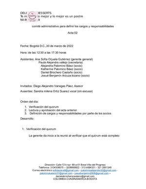 Acta Comité Administrativo Para Definir Los Cargos Y Responsabilidades