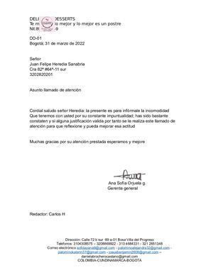 Memorando De Llamado De Atencion