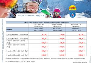Ussim Tarifs Esf Meribel Hiver 2022 2023