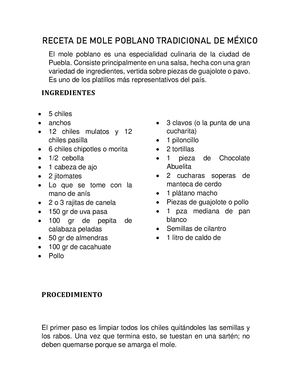 Receta De Mole Poblano Tradicional De México