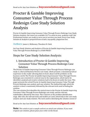Procter & Gamble Improving Consumer Value Through Process Redesign Case Study Solution Analysis