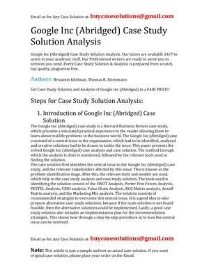 Google Inc (Abridged) Case Study Solution Analysis