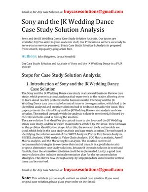 Sony And The JK Wedding Dance Case Study Solution Analysis