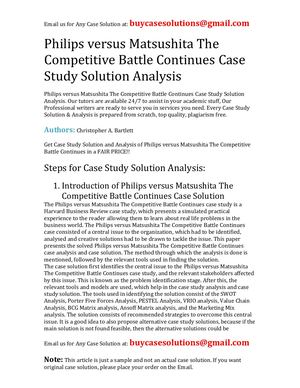 Philips Versus Matsushita The Competitive Battle Continues Case Study Solution Analysis