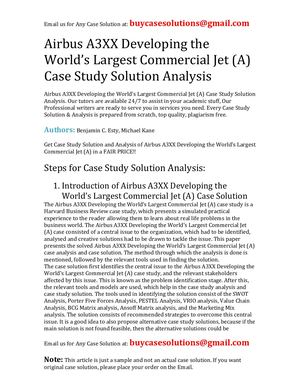 Airbus A3XX Developing The World's Largest Commercial Jet (A) Case Study Solution Analysis