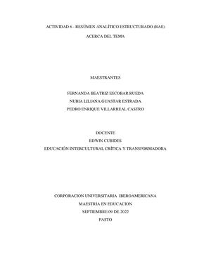 Actividad 6 - Resumen Analítico Estructurado (RAE) Acerca Del Tema